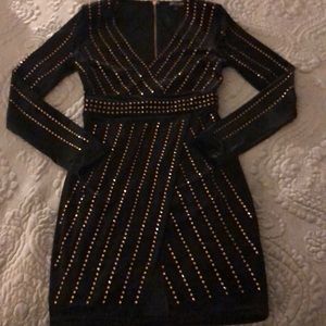 1000 Stars Rhinestone Dress Black/Gold